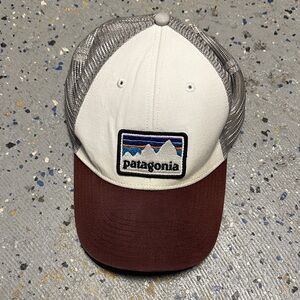Patagonia Two-Tone Trucker Hat in White and Burgundy